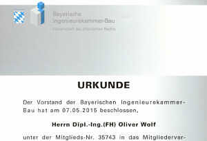 Oliver Wolf Mitglied Bayerische Ingenieurekammer Bau