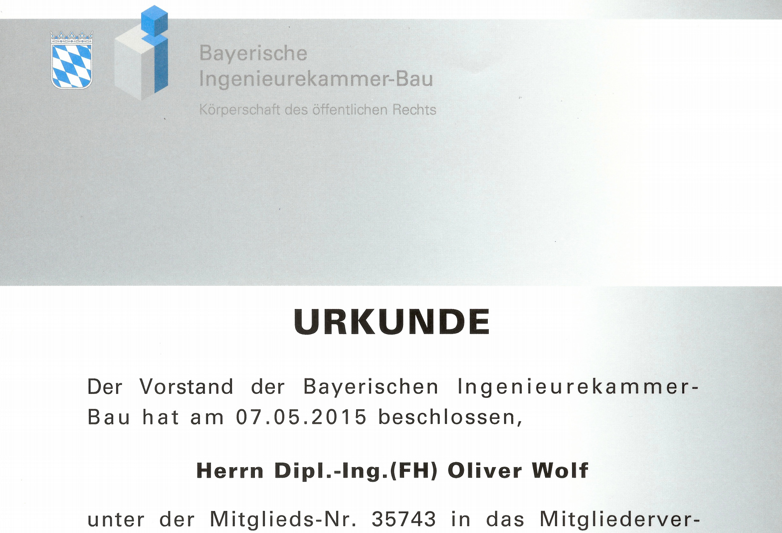 Oliver Wolf Mitglied Bayerische Ingenieurekammer Bau